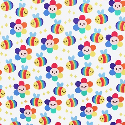 Polycotton Rainbow Bees - MPPC15