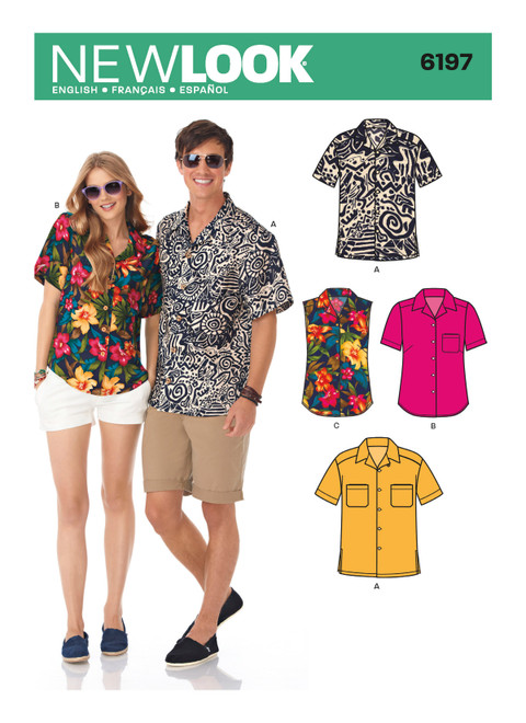 New Look Sewing Pattern Misses' & Men's Shirts - N6197 - Size - 8-18 / XS-XL
