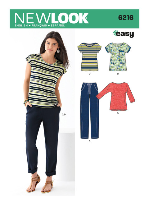 New Look Sewing Pattern Misses' Knit Tops and Pants - N6216 - Size - 8-18