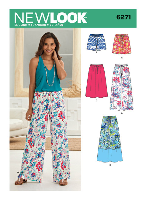 New Look Sewing Pattern Misses' Skirt in Three Lengths and Pants or Shorts - N6271 - Size - 10-22