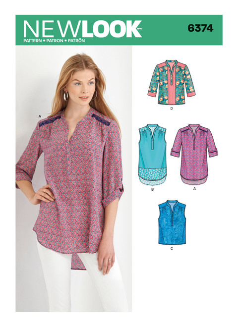 New Look Sewing Pattern Misses' Shirts with Sleeve and Length Options - N6374 - Size - 10-22