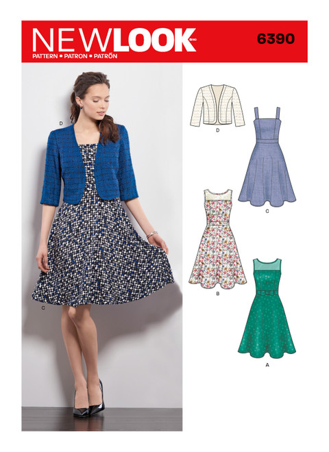New Look Sewing Pattern Misses' Dresses with Full Skirt and Bolero - N6390 - Size - 8-18
