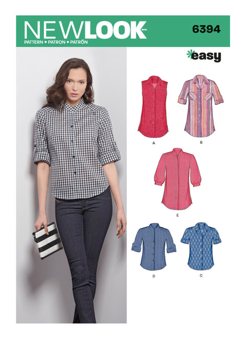 New Look Sewing Pattern Misses' Button Front Tops - N6394 - Size - 8-18