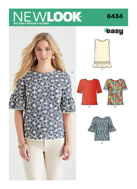 New Look Sewing Pattern Misses' Tops with Fabric Variations - N6434 - Size - 10-22