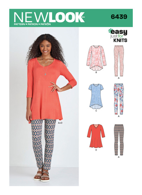 New Look Sewing Pattern Misses' Knit Tunics with Leggings  - N6439 - Size - XS-XL