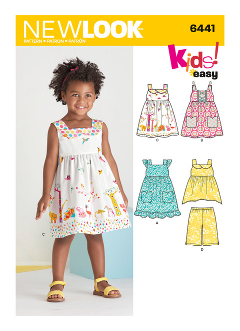 New Look Sewing Pattern Toddlers' Easy Dresses, Top and Cropped Pants - N6441 - Size - 1/2-1-2-3-4