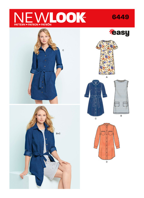 New Look Sewing Pattern Misses' Easy Shirt Dress and Knit Dress - N6449 - Size - 8-20