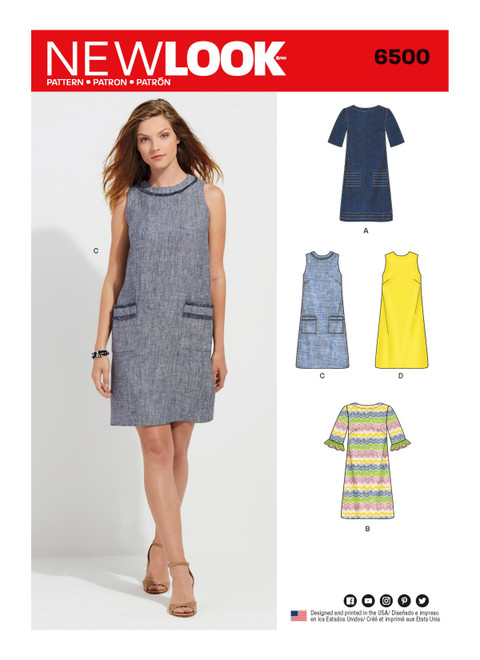 New Look Sewing Pattern Misses' Dress with Neckline, Sleeve, and Pocket Variations - N6500 - Size - 10-22