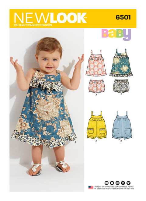 New Look Sewing Pattern Babies' Dress and Romper - N6501 - Size - NB-S-M-L