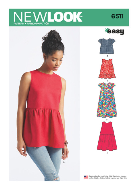 New Look Sewing Pattern Misses' Tops with Length and Sleeve Variations - N6511 - Size - 6-18