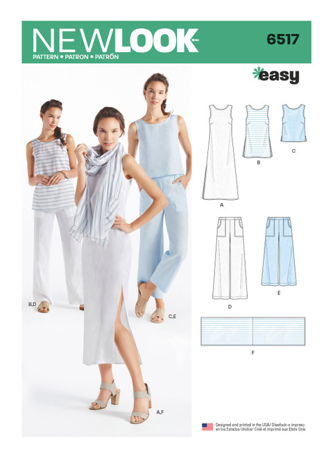 New Look Sewing Pattern Misses' Dress, Tunic, Top, Pants, and Scarf - N6517 - Size - 10-22