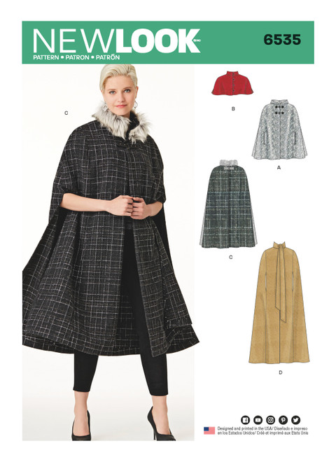 New Look Sewing Pattern Misses' Capes in Four Lengths  - N6535 - Size - XS-XL