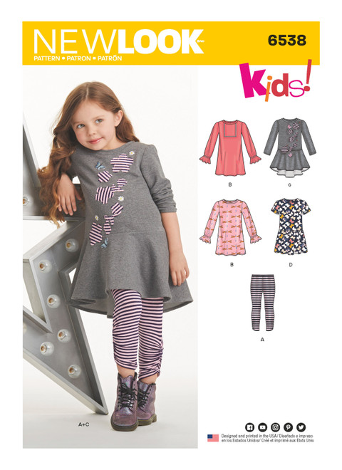 New Look Sewing Pattern Child's Knit Leggings and Dresses - N6538 - Size - 3-8