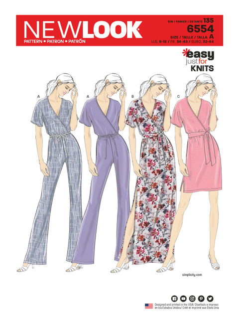 New Look Sewing Pattern Misses' Knit Jumpsuit and Dresses - N6554 - Size - 6-18