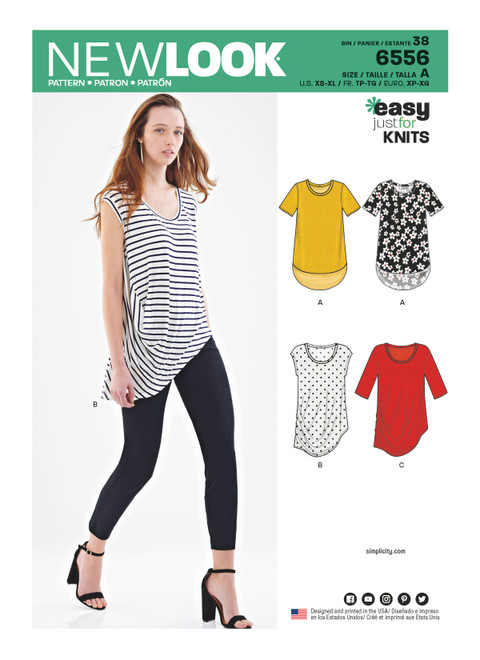 New Look Sewing Pattern Misses' Easy Knit Tops  - N6556 - Size - XS-XL
