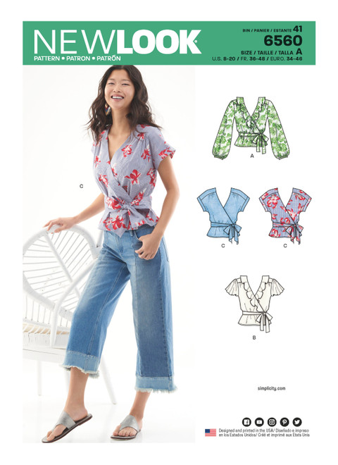 New Look Sewing Pattern Misses' Wrap Tops- N6560 - Size - 8-20