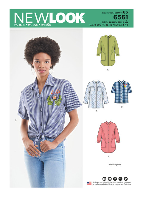 New Look Sewing Pattern Misses' Shirts in Three Lengths - N6561 - Size - 8-20