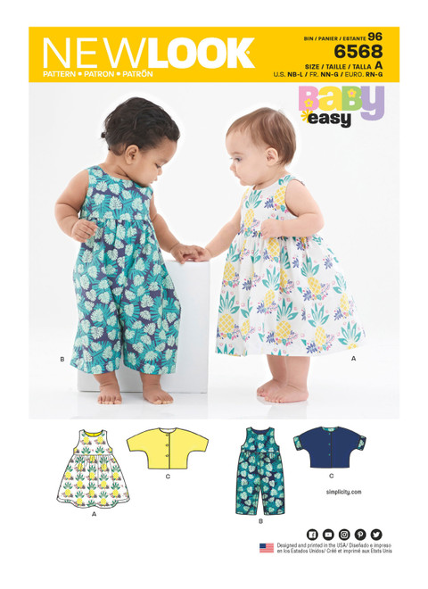 New Look Sewing Pattern Babies' Dress, Romper and Jacket - N6568 - Size - NB-S-M-L