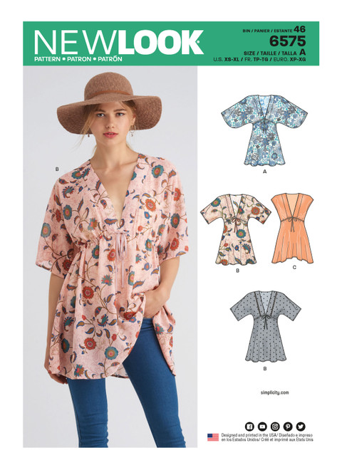 New Look Sewing Pattern Misses' Tunics  - N6575 - Size - XS-XL