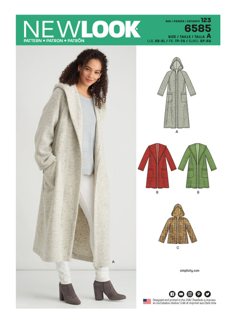 New Look Sewing Pattern Misses' Coat with Hood  - N6585 - Size - XS-XL