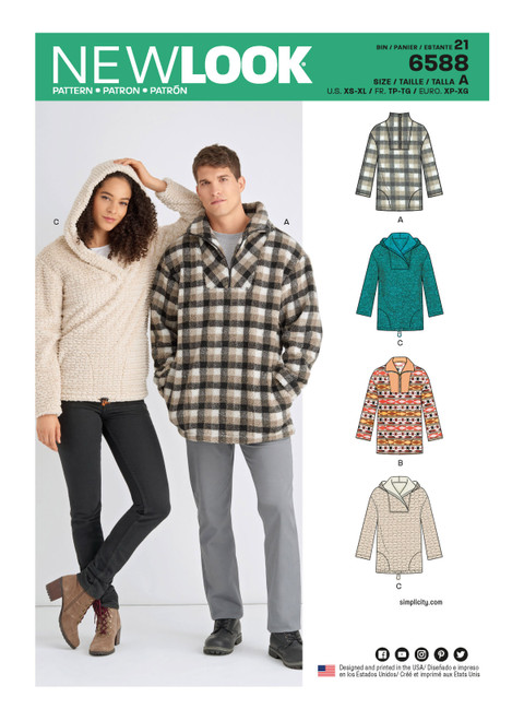 New Look Sewing Pattern Unisex Tops  - N6588 - Size - XS-XL