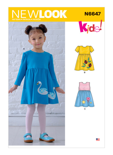 New Look Sewing Pattern Toddlers' Dresses with Appliques - N6647 - Size - 1/2-1-2-3-4