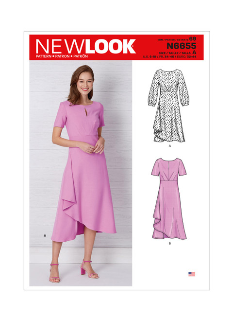 New Look Sewing Pattern Misses' Dress In Two Lengths with Sleeve Variations - N6655 - Size - 6-18