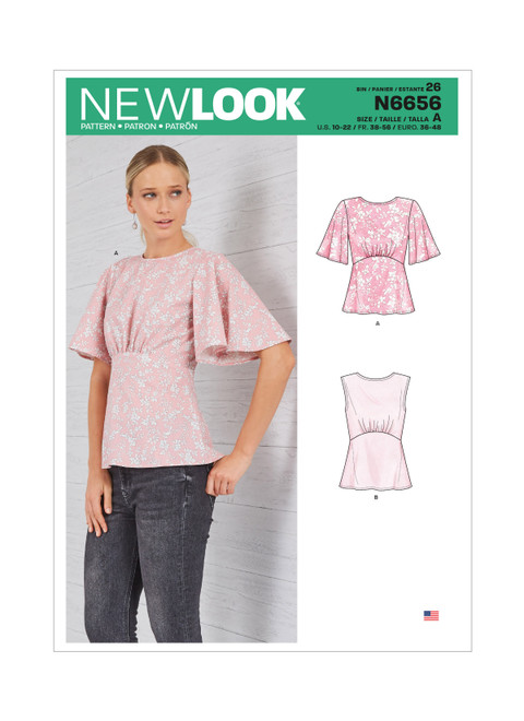 New Look Sewing Pattern Misses' Top with Optional Back Opening & Flared Sleeves - N6656 - Size - 10-22