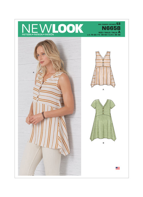 New Look Sewing Pattern Misses' Handkerchief Hemmed Top - N6658 - Size - 10-22