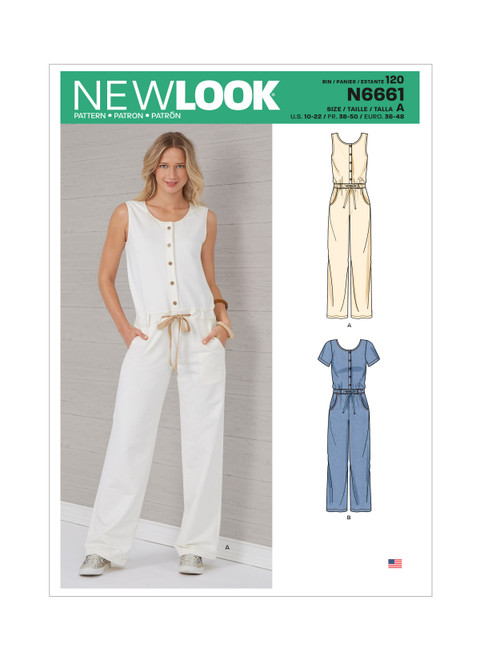 New Look Sewing Pattern Misses' Relaxed Fit Jumpsuit with Drawstring Waist - N6661 - Size - 10-22