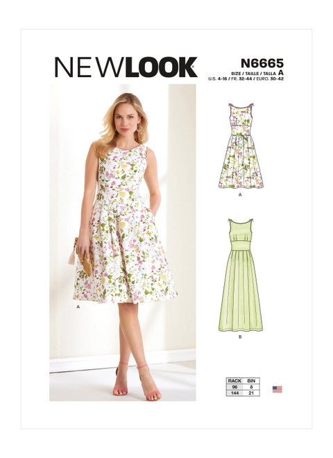 New Look Sewing Pattern Misses' Dresses with Neck & Armhole Piping, Waist Yoke & Skirt Pleats - N6665 - Size - 4-16