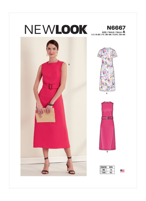 New Look Sewing Pattern Misses' Shift Dresses with French Darts, with or Without Sleeves - N6667 - Size - 8-20