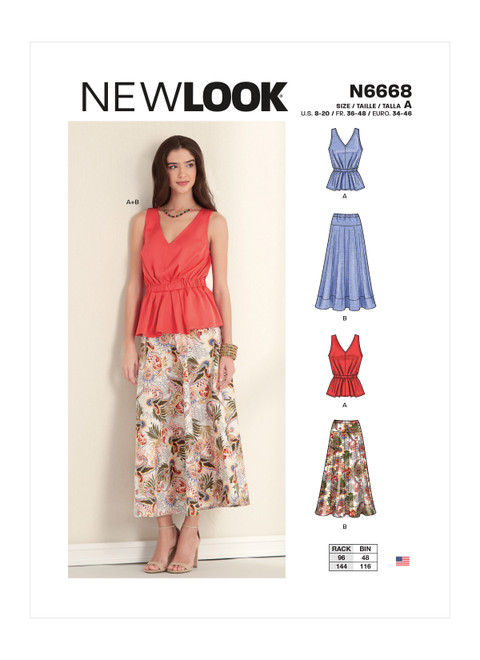New Look Sewing Pattern Misses' Pull-Over V-Neck Sleeveless Top with Elastic Waist & Skirt - N6668 - Size - 8-20