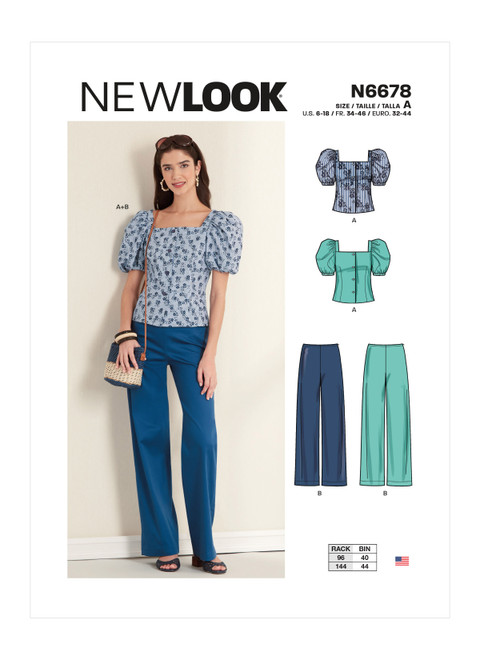 New Look Sewing Pattern Misses' Button Front Top with Square Neck & Straight Leg Pants - N6678 - Size - 6-18