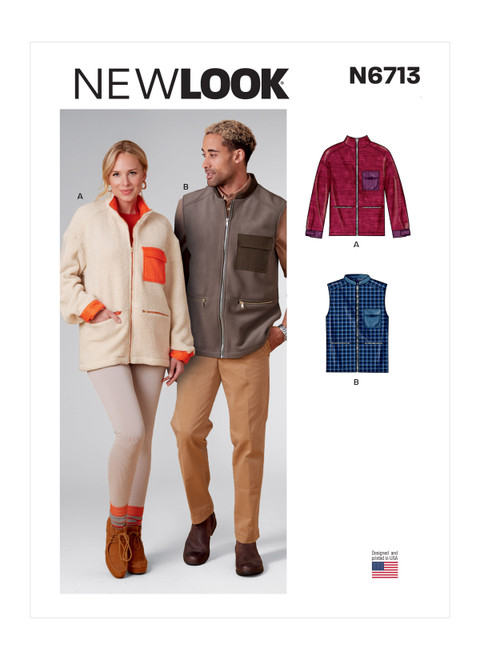 New Look Sewing Pattern Unisex Zippered Jacket and Vest  - N6713 - Size - XS-XL
