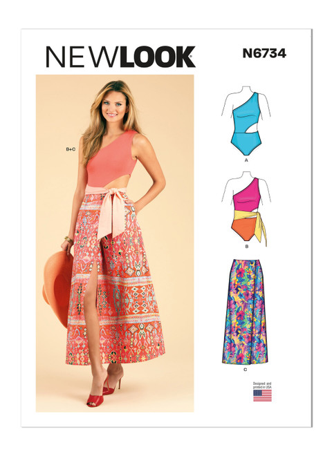 New Look Sewing Pattern Misses' Swimsuit and Wrap Skirt - N6734 - Size - 8-20