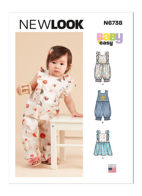New Look Sewing Pattern Babies' Rompers and Dress - N6738 - Size - NB-S-M-L