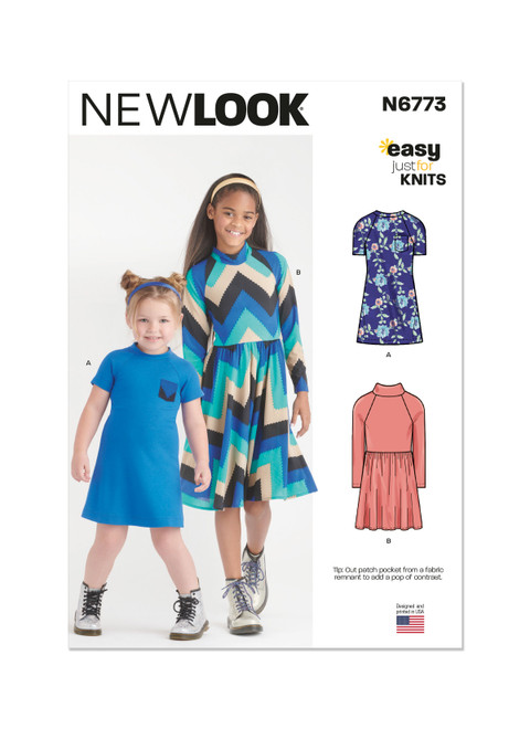 New Look Sewing Pattern Children's and Girls' Knit Dresses - N6773 - Size - 3-14