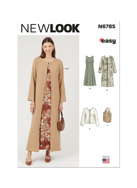 New Look Sewing Pattern Misses' Dress and Coat Each In Two Lengths, Jacket and Bag - N6785 - Size - 10-22