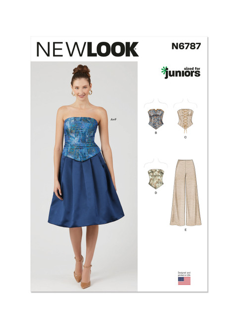 New Look Sewing Pattern Juniors' Corsets, Pants and Skirt - N6787 - Size - 3/4 - 13/14