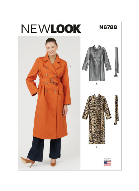 New Look Sewing Pattern Misses' Trench Coat in Two Lengths and Belt - N6788 - Size - XS-XXL
