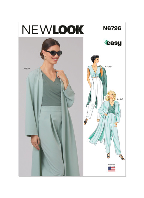 New Look Sewing Pattern Misses' Coat, Tops and Pants - N6796 - Size - 8-18