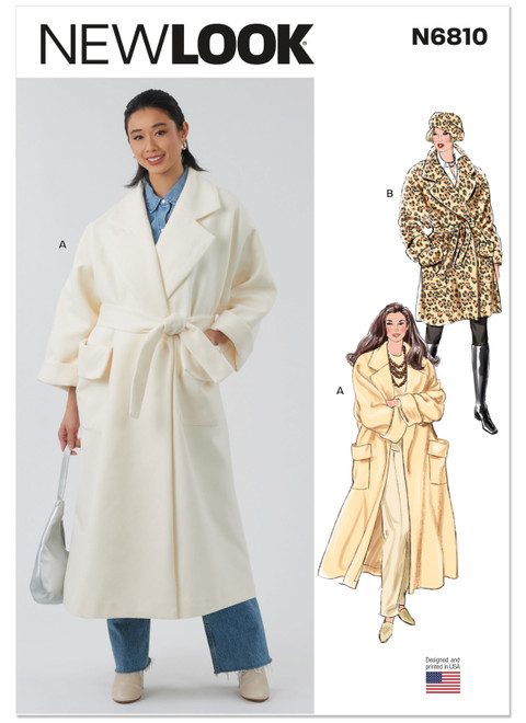 New Look Sewing Pattern Misses' Coat with Belt in Two Lengths - N6810 - Size - S-XL
