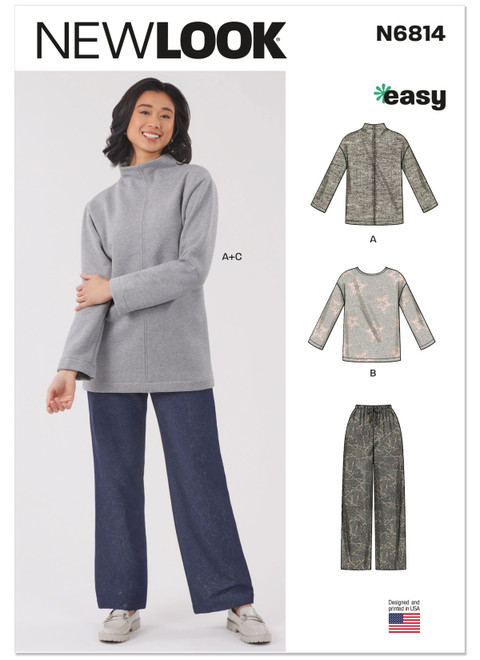 New Look Sewing Pattern Misses' Knit Tops and Knit or Woven Pull on Pants - N6814 - Size - 8-18