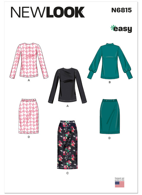New Look Sewing Pattern Misses' Knit Tops and Skirt In Two Lengths - N6815 - Size - 10-22