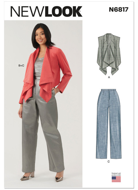 New Look Sewing Pattern Misses' Draped Front Vest, Jacket and Pants - N6817 - Size - 10-22