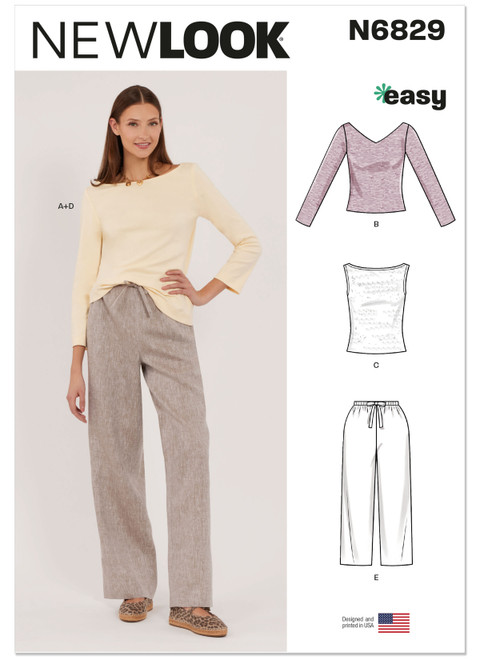 New Look Sewing Pattern Misses' Pants in Two Lengths and Knit Tops - N6829 - Size - XS-XL