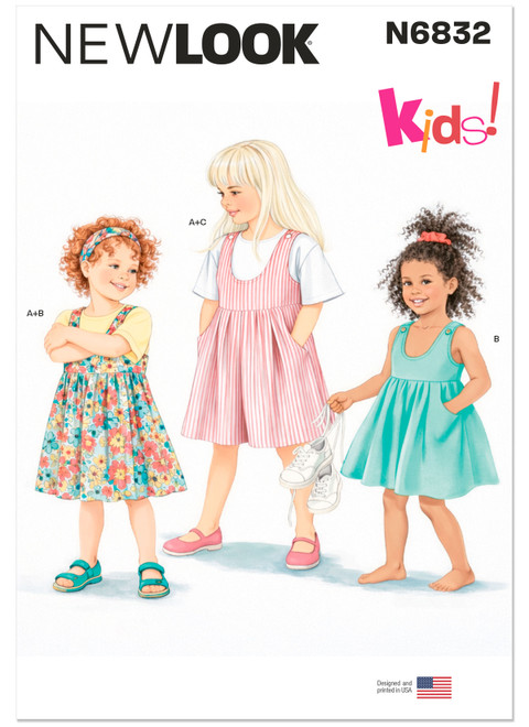 New Look Sewing Pattern Children's Top, Dress or Jumper and Romper - N6832 - Size - 3-8