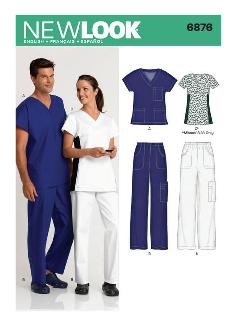 New Look Sewing Pattern Misses' & Men's Scrubs - N6876 - Size - All sizes in one envelope
