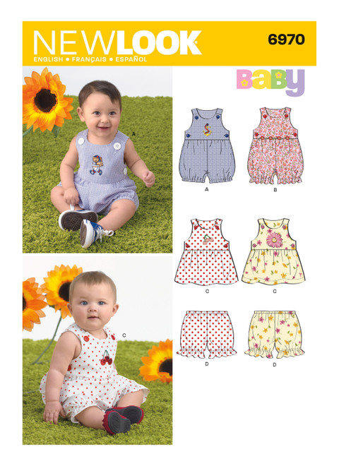 New Look Sewing Pattern Babies' Romper, Dress & Panties - N6970 - Size - NB-S-M-L